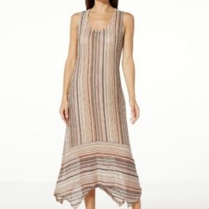 NEW G by Giuliana Black Label Brown Multi Crochet Hanky Hem Midi Dress‎ Size M